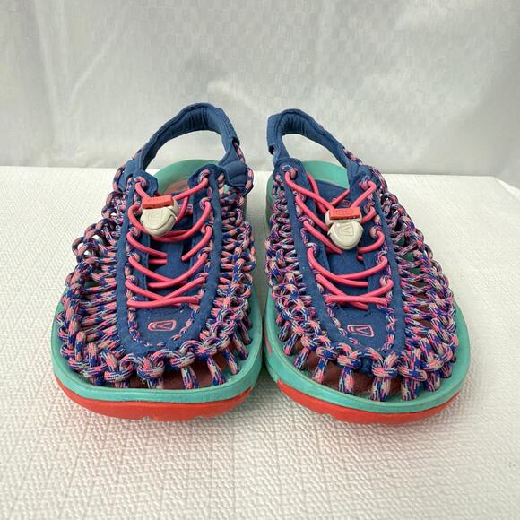 Keen Sandals Womens Size 7.5 Uneek Water Shoes Bungee Cord Slip On Blue Pink - Picture 2 of 11